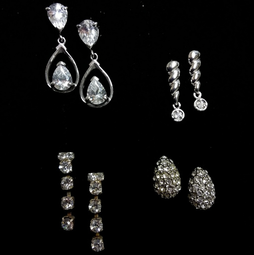 Lot of 4 Elegant CZ Rhinestone Earrings